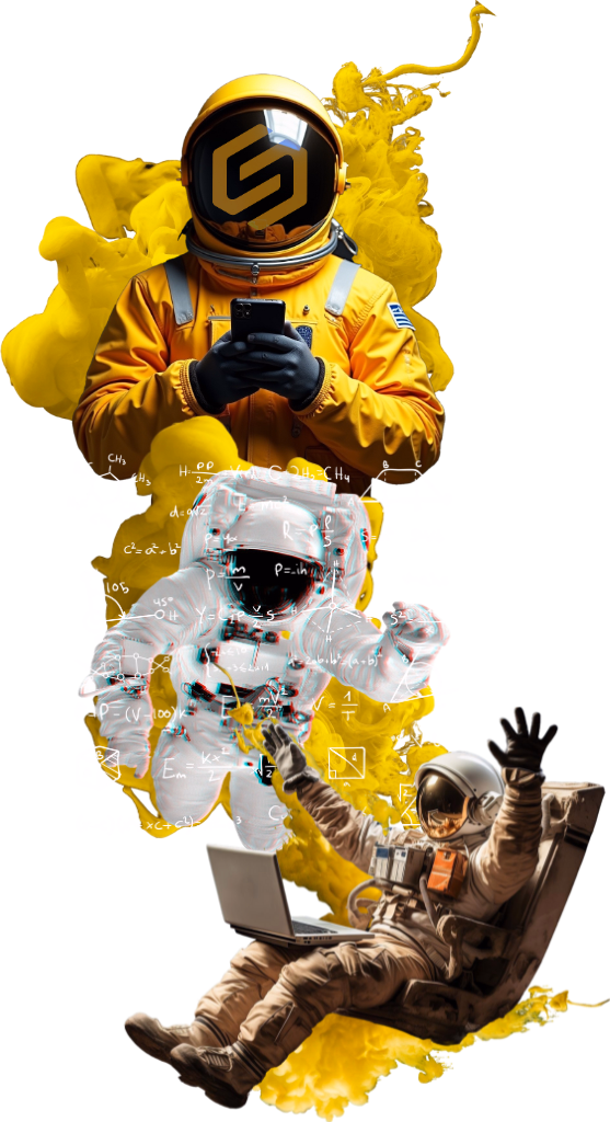 Astronautas calculando y analizando datos, representando así lo que hace el equipo de marketing digital de Since con sus objetivos